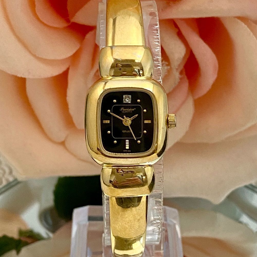 Vintage Gruen Precision Swiss Parts Diamond Accented Dial Hinged Bangle Watch